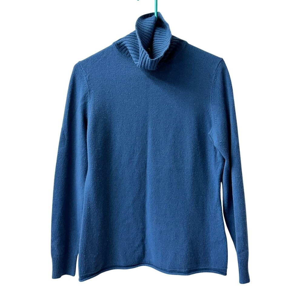 Lafayette 148 100% Cashmere Turtleneck Sweater Women M Blue Long Sleeve Ribbed